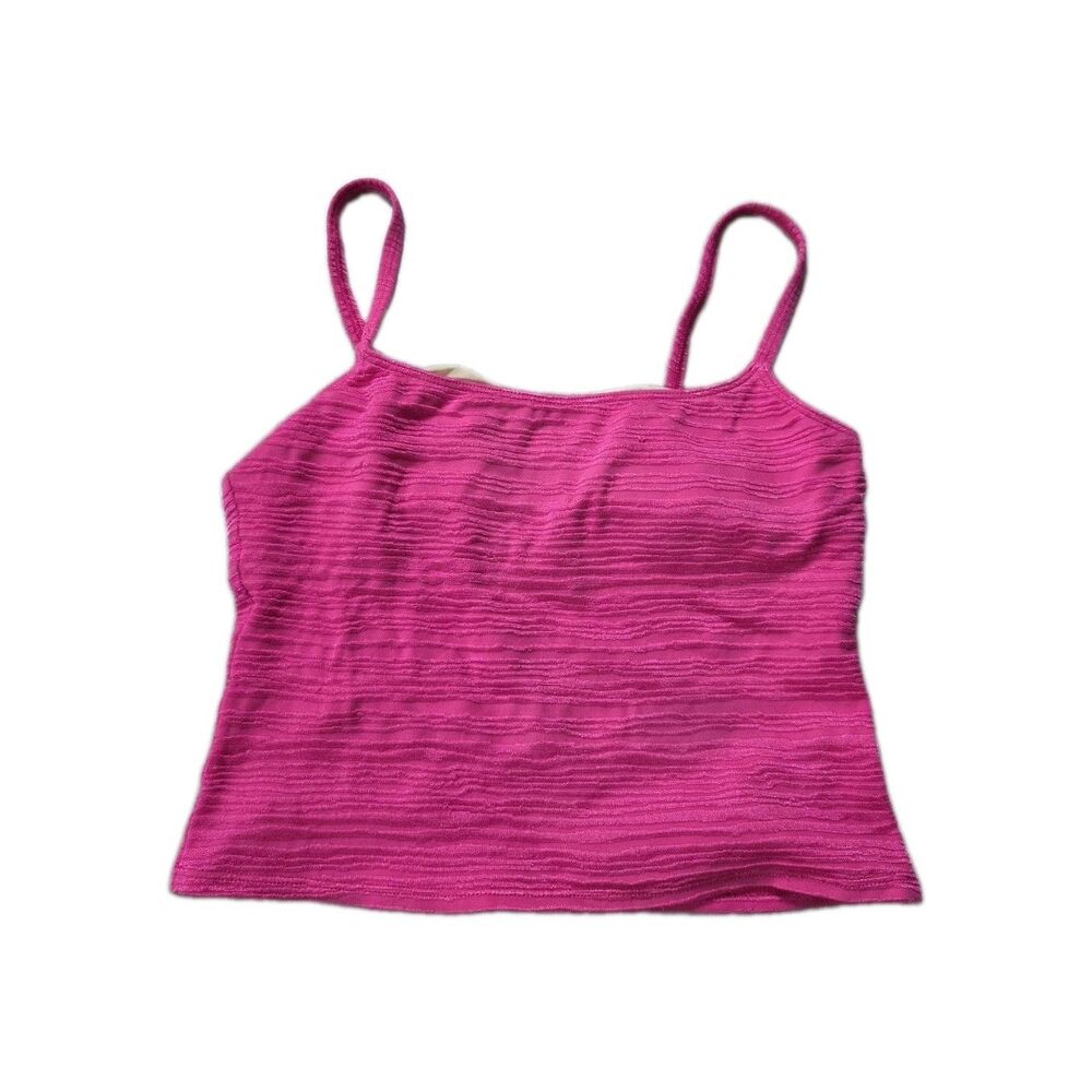 VTG Coral Key Hot Pink Textured Tankini Swim Top Built In Bra Size 8 GUC Y2K